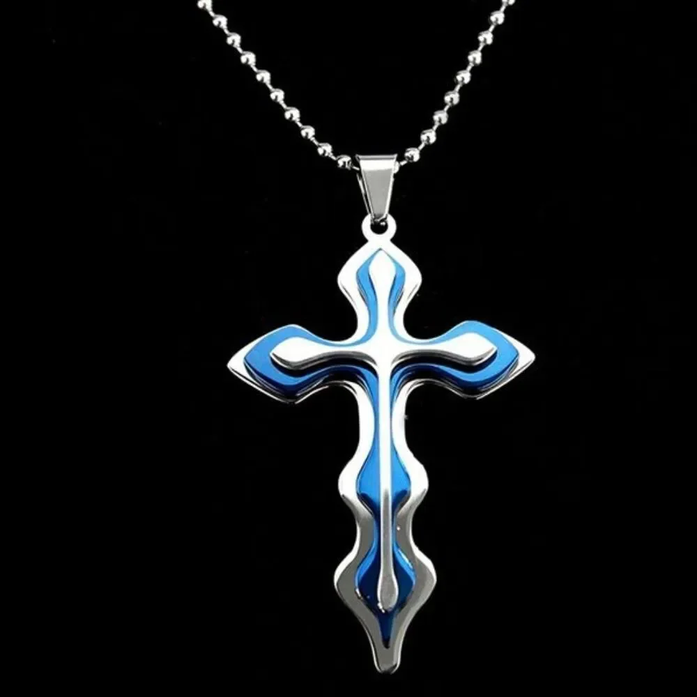 4 FOR $20 Cross Silver Blue  Pendant Necklace